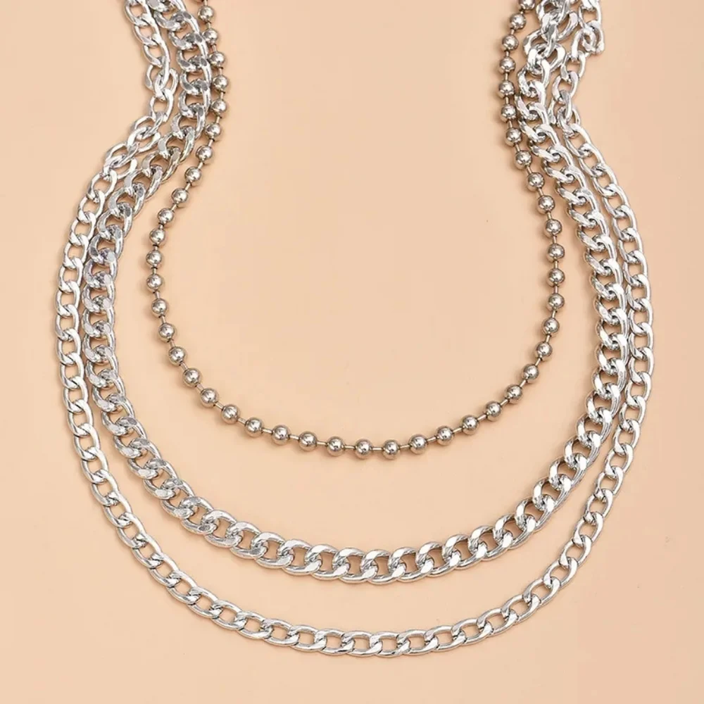 NEW NECKLACE BEAD CHAIN LINK MULTILAYER WOMAN'S SILVER NECKLACE - Picture 3 of 4